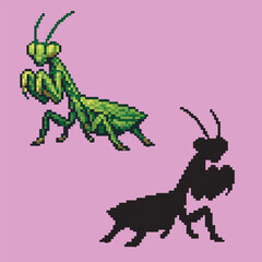 Obraz premium the mantis with pixel art, eps 10 illustration