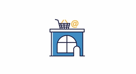 Naklejka premium Shopping cart on blue counter.