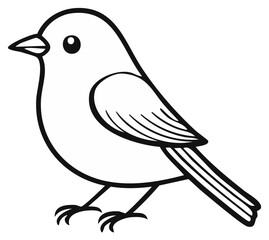 Obraz premium Outline of a small bird with detailed feathers and features, ready for coloring.