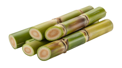 Freshly cut bamboo stalks stacked green and brown hues natural texture isolated on transparent white background