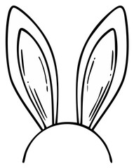 Easter Bunny Ears Outline Simple Black and White Illustration Spring Holiday Decoration