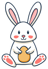 Obraz premium Cute cartoon bunny rabbit holding a golden egg for Easter celebration