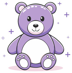 Obraz premium Adorable Purple Teddy Bear Sitting Playfully with Cute Sparkles and Plus Signs