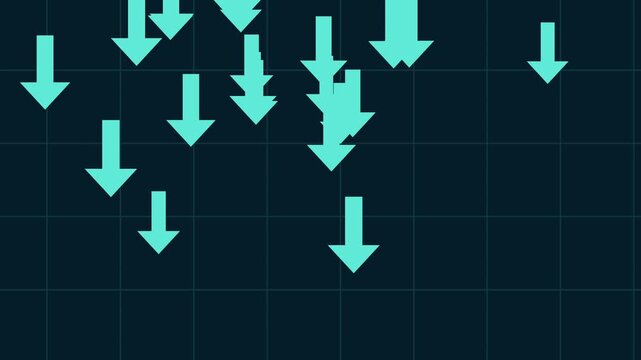 Numerous light blue arrows pointing downwards on a dark grid background