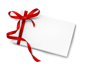 赤いリボンを結んだ、２つ折りのメッセージカード