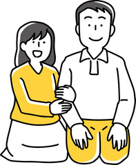 座って腕を組む男女