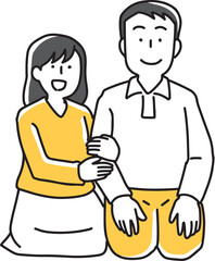 座って腕を組む男女