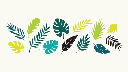 Fototapeta premium Collection of tropical leaves in various colors and shapes leaves