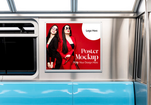 Horizontal Poster Mockup on Subway Train Wall