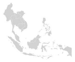 Fototapeta premium Grey with White Outline Southeast Asia Map with District Borders Asian Country