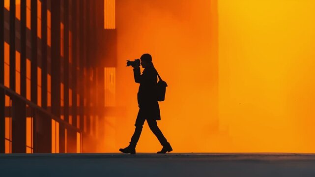 Photographer Walking with Camera on Hands. Creative Career, Freelance Job, Artistic Concept.