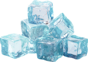 Obraz premium Close-up of Transparent Ice Cubes Glowing with Soft Blue Hues on White Background
