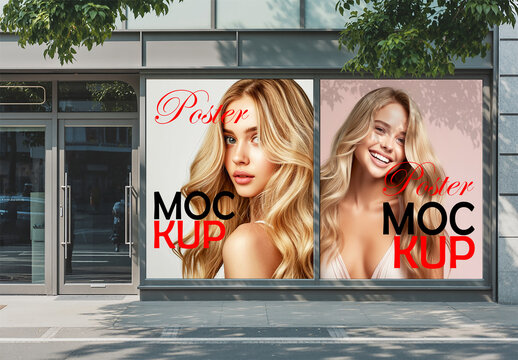 Urban Storefront Window Poster Mockup