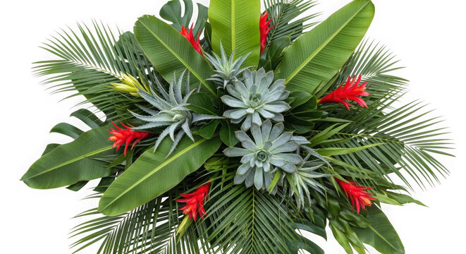 3d tropical floral arrangement with succulents and red ginger isolated on transparent background