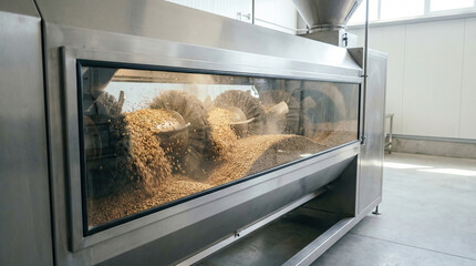 Processing grains in a large facility with advanced technology and equipment for agriculture use