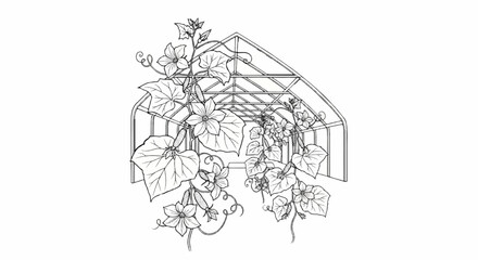 Obraz premium Greenhouse with climbing vines bearing flowers and young fruits