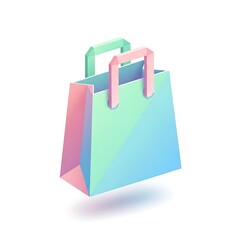 A pastel colored shopping bag with a geometric design, shades of blue, green, and pink