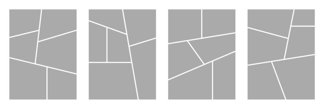 Set of collage grid manga comic storyboard layout panel blank template. Empty page frame for comic book, photo collage, poster, flyer. Vector illustration