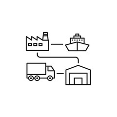 Fototapeta premium Industrial Manufacturing Supply Chain Diagram Depicting Factory Ship and Warehouse