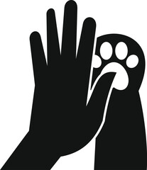 Human hand and animal paw touching, symbolizing friendship and high five