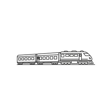 Modern Passenger Train Traveling on Rails in a Clear Blue Sky