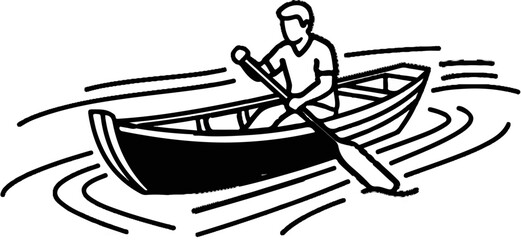 Fototapeta premium Person paddling a canoe through wavy water with speed lines