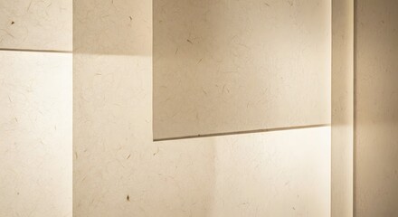 Fototapeta premium Minimalist washi paper texture background with soft shadows and layered geometric wall panels design