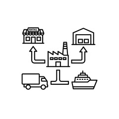 Obraz premium Supply Chain Diagram Showing Distribution from Factory to Retail and Transportation