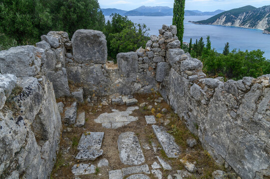 Ruins of Odysseus&rsquo; palace on mythical Ithaka island, Greece