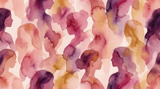 Watercolor Silhouettes of Diverse Women in Shades of Pink and Purple.