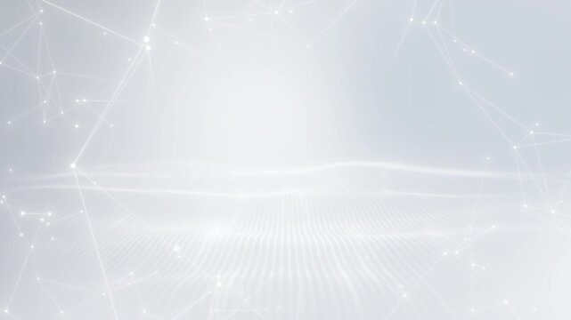 Clean modern digital technology motion background in white tones with abstract glowing dots, soft wave lines, and smooth network patterns for professional presentation and media design