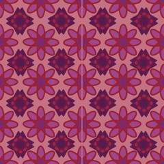 Fototapeta premium Seamless floral geometric pattern with repeating ornamental shapes in pink and purple tones, suitable for wallpaper, textile, fabric print, wrapping paper, and decorative background design 