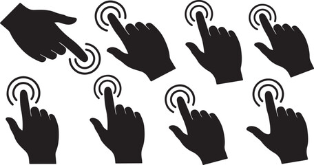 Fototapeta premium Hands interacting with touchscreen technology icons in black silhouette