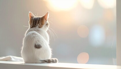 cat seen from behind,sitting quietly and looking into the distance