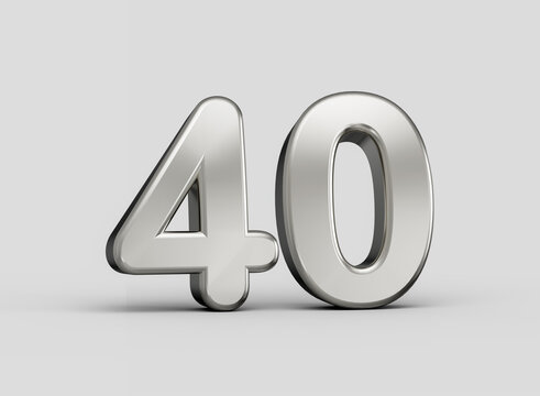 Clean gray 3D number 40 with polished surface and balanced modern design. 3D illustration.
