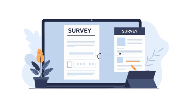 Laptop Displaying Survey Forms on Screen.