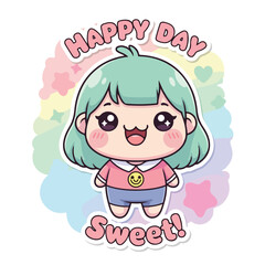 Fototapeta premium Kawaii cartoon girl with happy expression and pastel colors