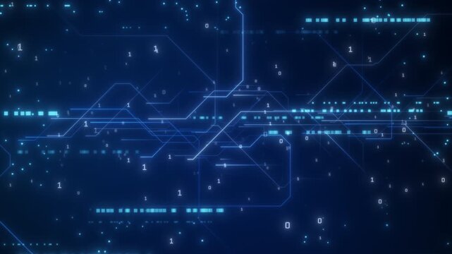 Modern digital technology motion background. Abstract particles digital grids network on dark blue background.