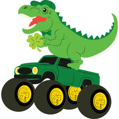 St. Patrick's Day dinosaur on monster truck illustration © Cultural Sketchify 