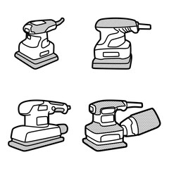 four black and white electric sanding machine vectors, editable lines