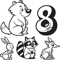 Fototapeta premium Set of 4 cute animal illustrations