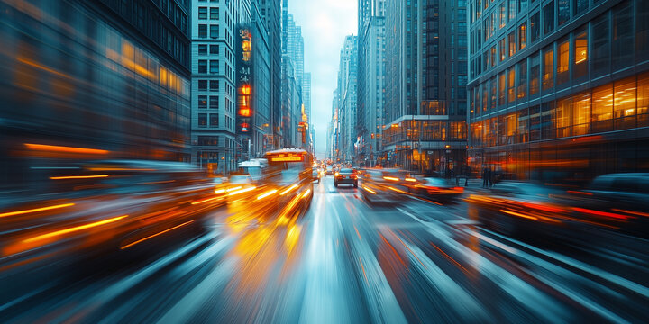 Abstract city street with buildings and traffic as soft geometric silhouettes