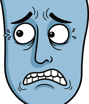 Scared Cartoon Face with Sweat and Fear Expression