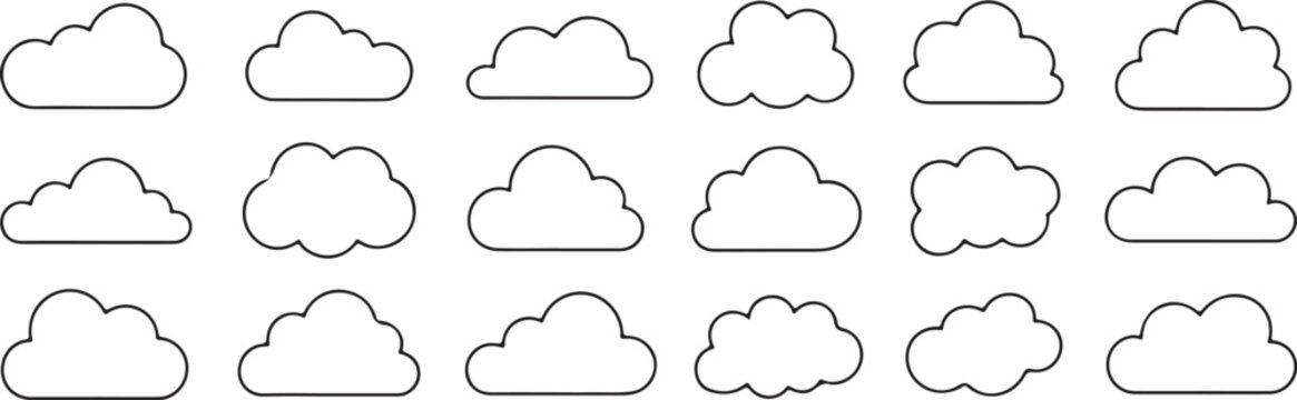cloud vector set outline silhouettes for app and ui use