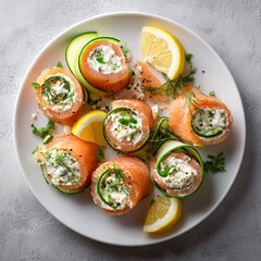 Smoked salmon zucchini cream cheese rolls appetizer