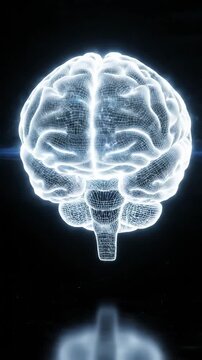 3D digital brain animation with glowing effect. This futuristic representation illustrates neural networks and cognitive processes. Daily life benefits from advanced technology.