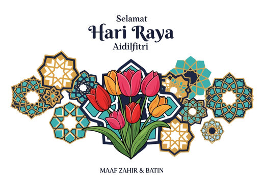 Hari Raya Aidilfitri Tulips and Geometric Patterns.