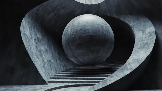 Surreal Concrete Structure with Sphere Inside.