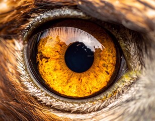 A breathtaking close-up of an eagle's radiant golden eye, a window into the soul of a majestic predator, with a subtle reflection of its natural habitat