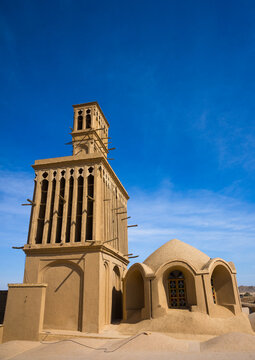 Aghazadeh mansion wind towers used as a natural cooling system in iranian architecture, Fars province, Abarkooh, Iran